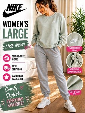 Nike Women's Sage Green Sweatshirt & Gray Joggers Set